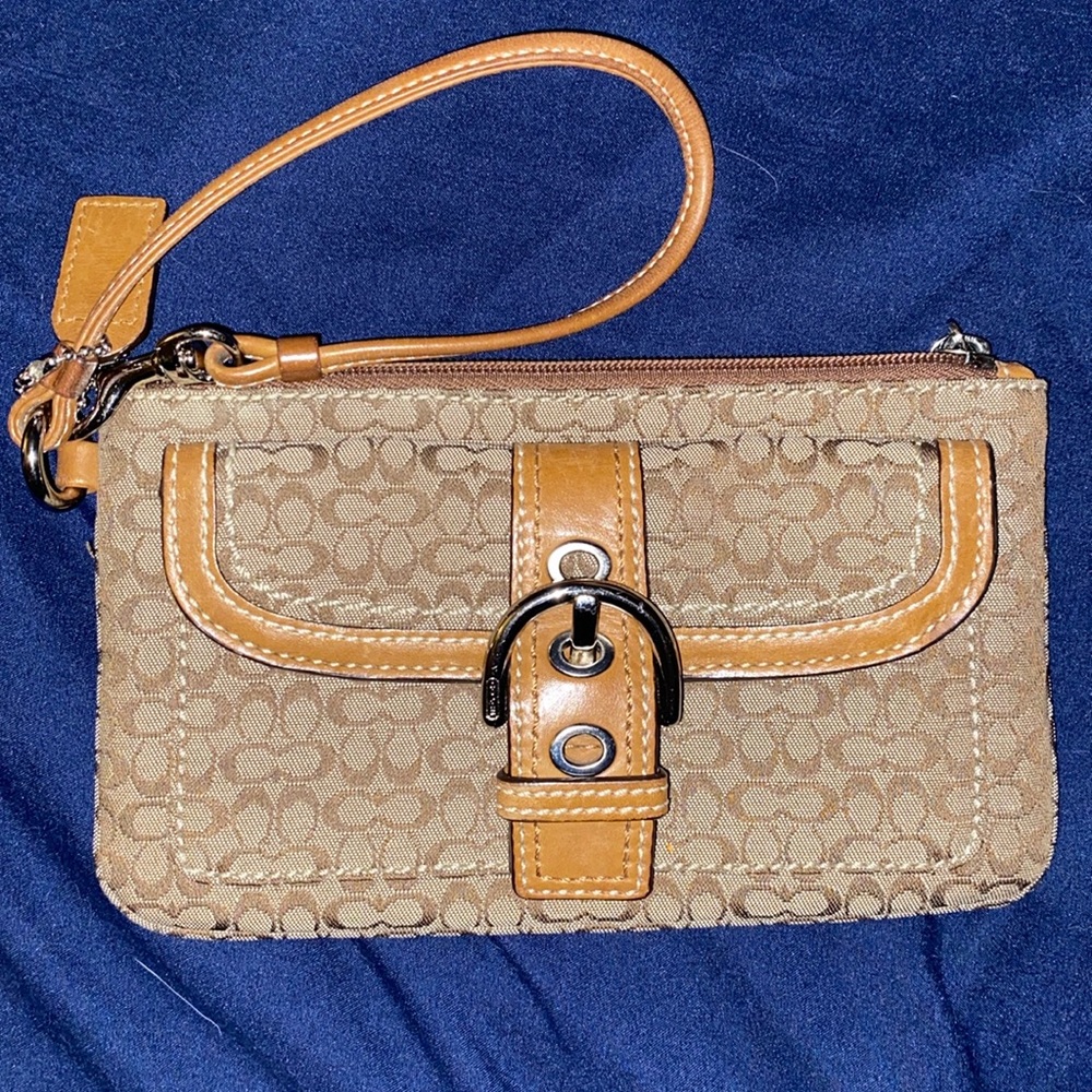 Coach Signature Monogram Wristlet Bag
